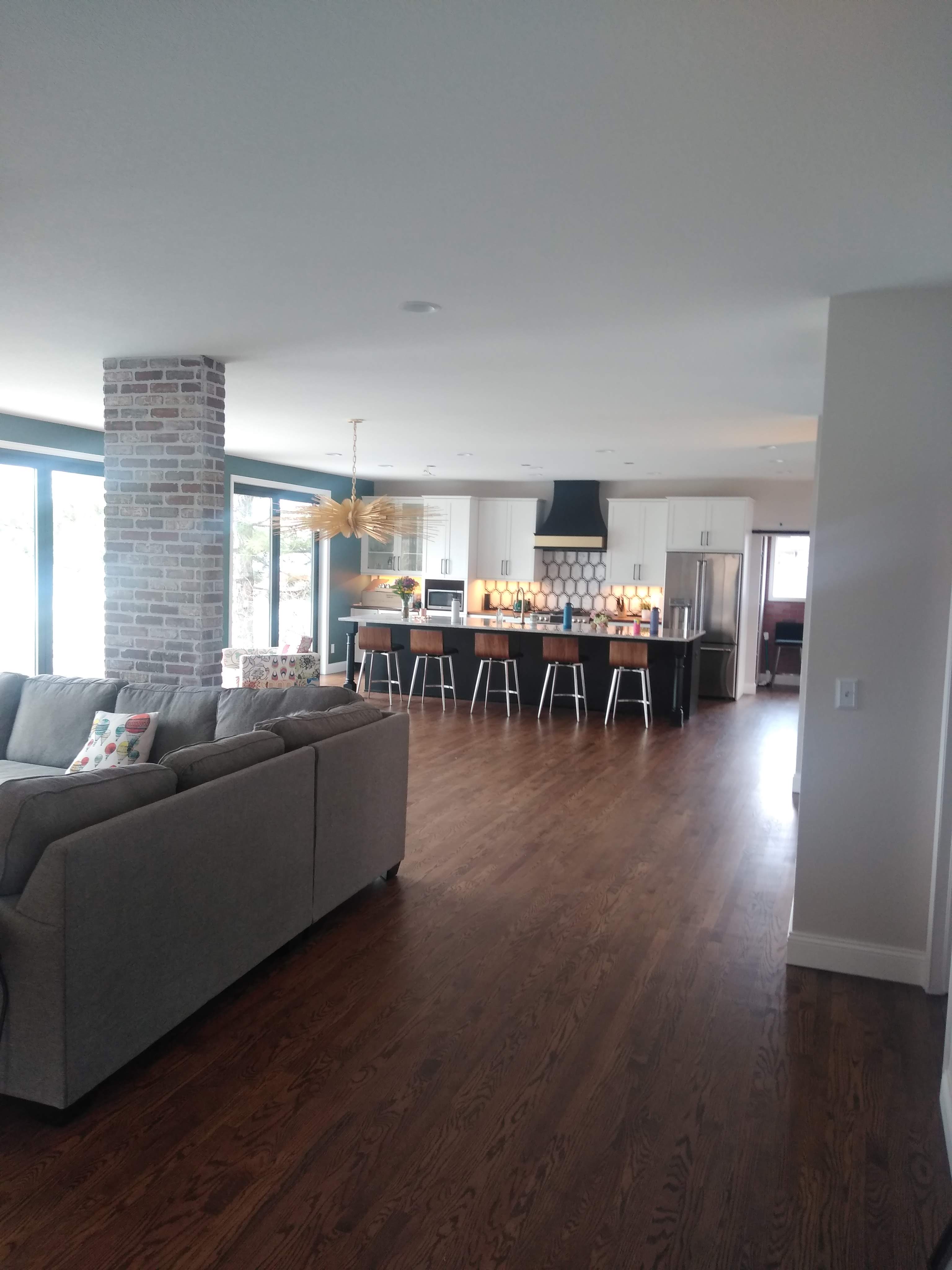 Completed interior remodel with updated open-concept kitchen and living area